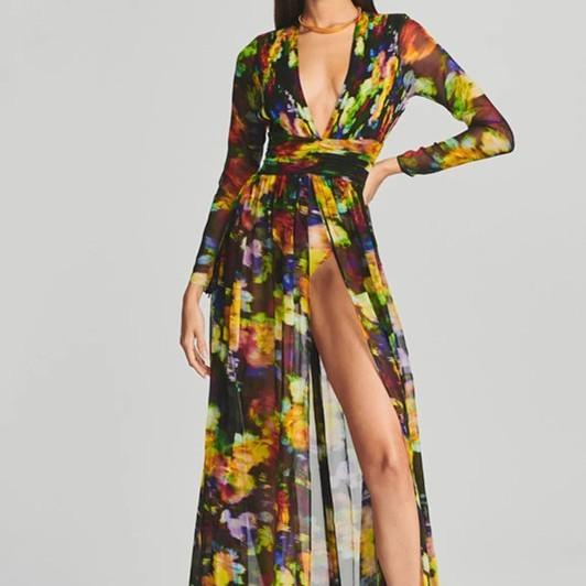 V-neck Split Comfort And Casual Dress - WOMONA.COM