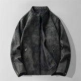 Men's Fleece-lined Stand Collar Leather Jacket