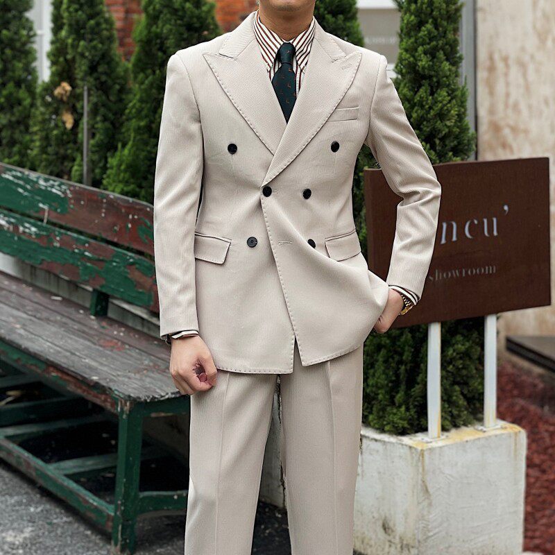 Retro Ribbed Double-Breasted Suit – product image 1