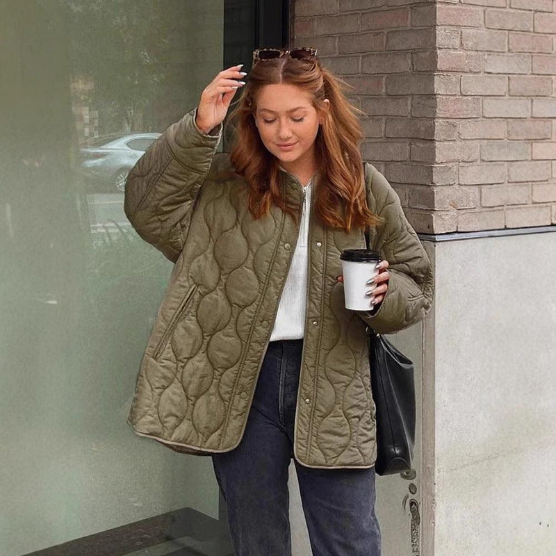 Loose Round Neck Quilted Jacket