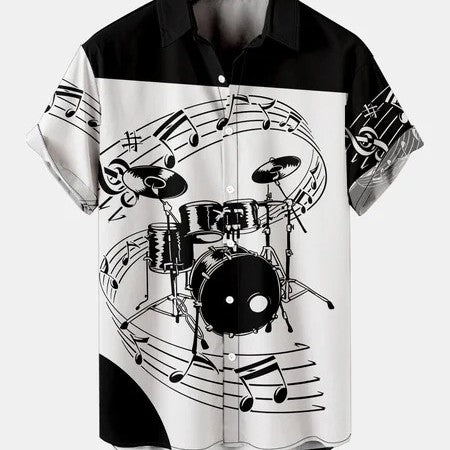 Mens Music Drum Splicing Casual Shirt - WOMONA.COM