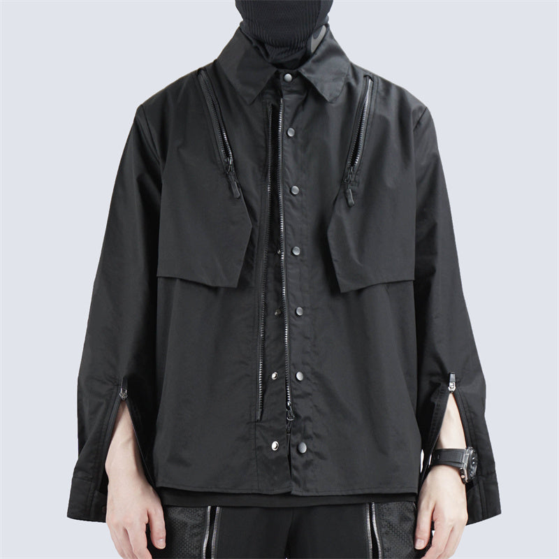 Men's Long Sleeve Loose Functional Deconstructed Work Shirt - WOMONA.COM