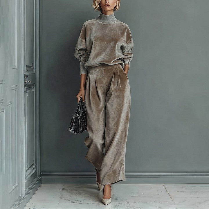 Women's zip-neck top and wide-leg pants set
