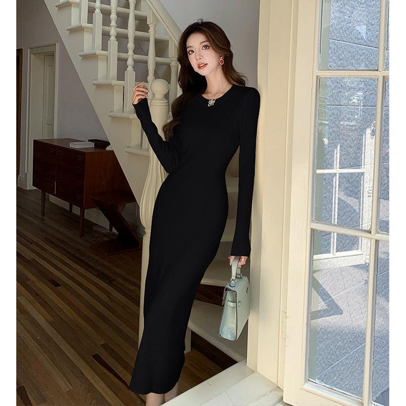 Over-the-knee Round Neck Woolen Skirt Women - WOMONA.COM