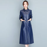 Ladies Fashion Thin Leather Trench Coat - WOMONA.COM