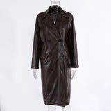 Retro Coat Women's Long Temperament PU Leather Jacket - WOMONA.COM