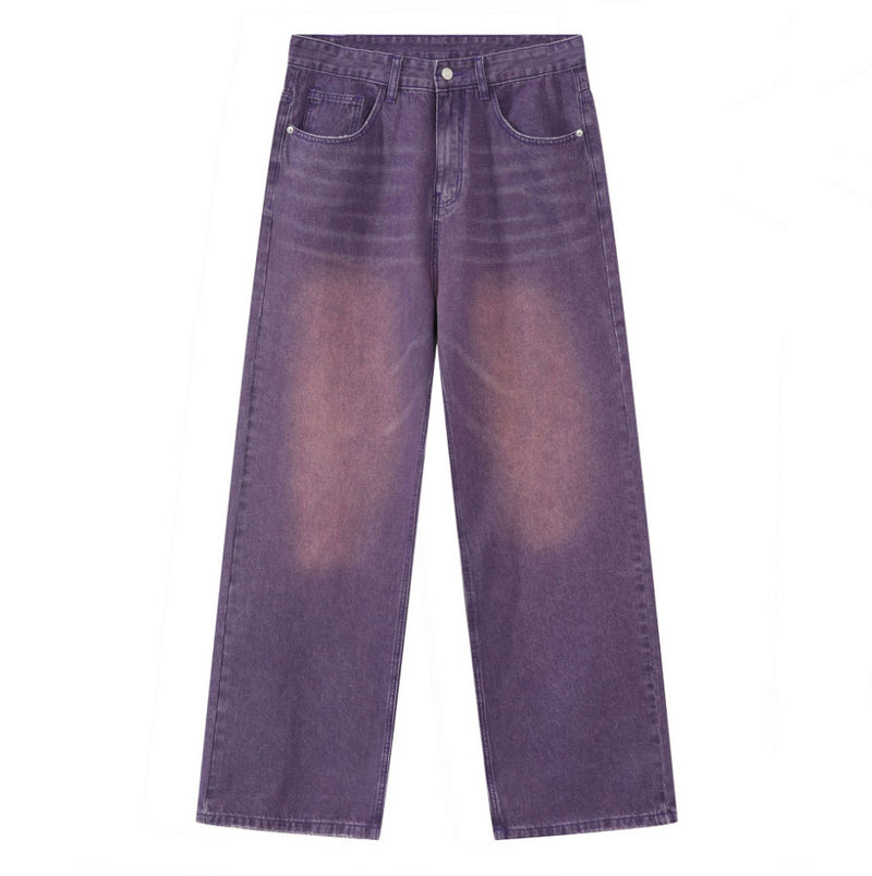 Retro Gradient Purple Loose Wide-leg Jeans For Men And Women - WOMONA.COM