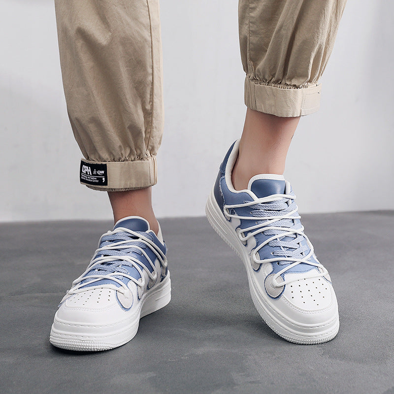 Double-layer Rubber Raised Denim Stitching White Shoes - WOMONA.COM