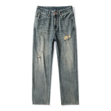 Men's American-style Retro Wide Leg Ripped Jeans - WOMONA.COM