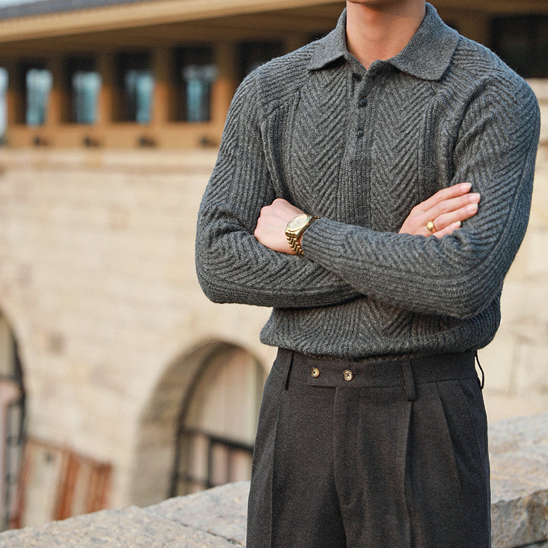 Men's Thickened Warm Base Sweater With Lapel - WOMONA.COM