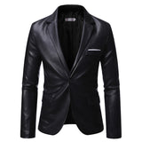 Pu Leather One Button Single Suit Jacket - WOMONA.COM