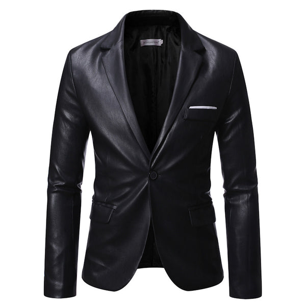 Pu Leather One Button Single Suit Jacket