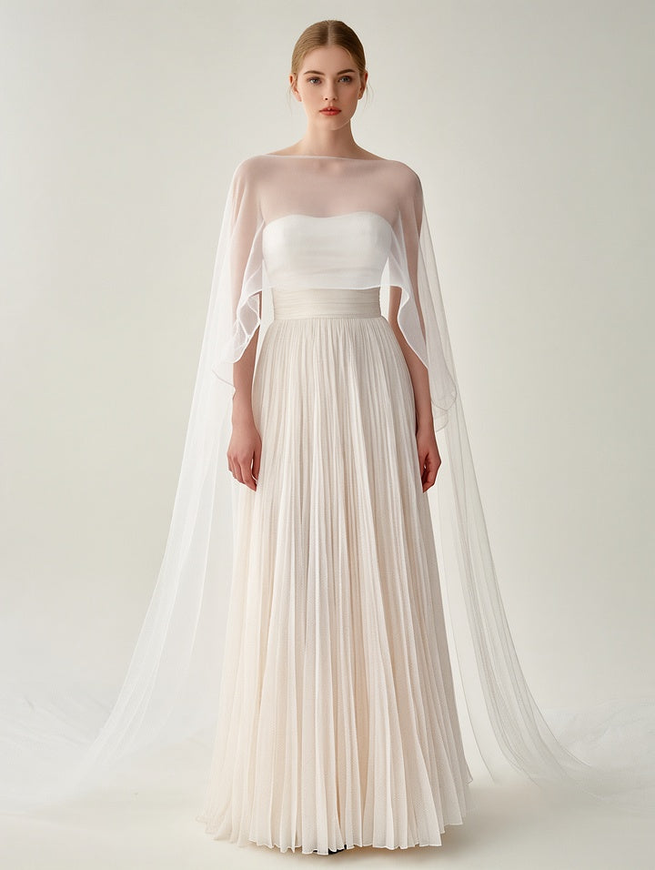 White Pleated Cape Evening Gown – product image 1