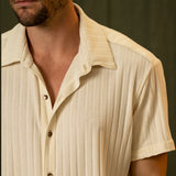 Menswear Light Yellow Short Sleeve Shirt Two-piece Set - WOMONA.COM