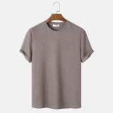 Men Summer Solid Color Round Neck Basic T-Shirts - WOMONA.COM