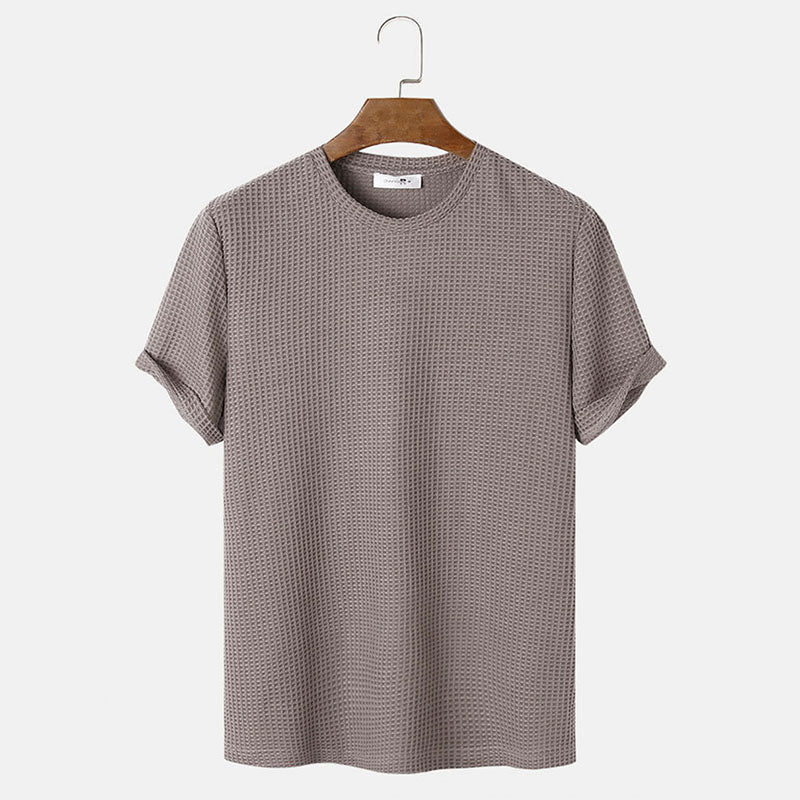 Men Summer Solid Color Round Neck Basic T-Shirts - WOMONA.COM