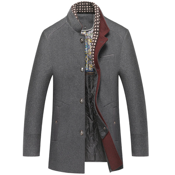 Men's Woolen Coat Thickened Scarf Collar Coat