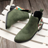 Flowers Printed Ankle Boots Fashion Side Zipper V- - WOMONA.COM