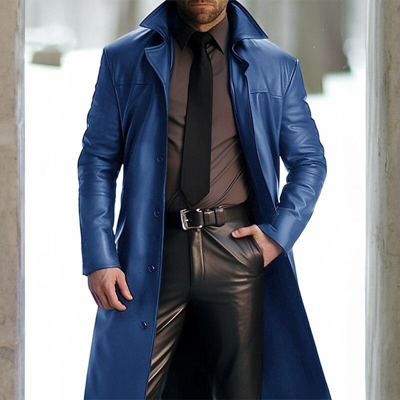Vintage Leather Men's Mid-length Coat - WOMONA.COM