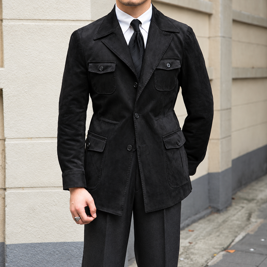 Men's black slim-fit safari jacket