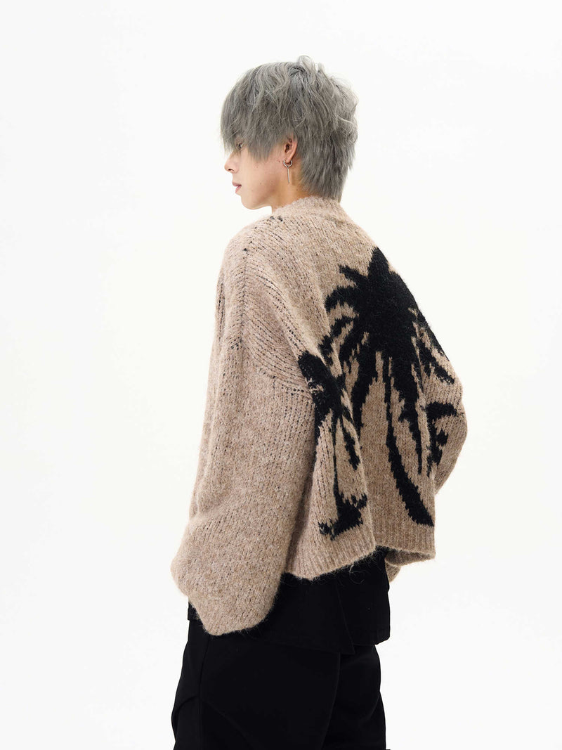 Back Coconut Design Cardigan Short Sweater - WOMONA.COM