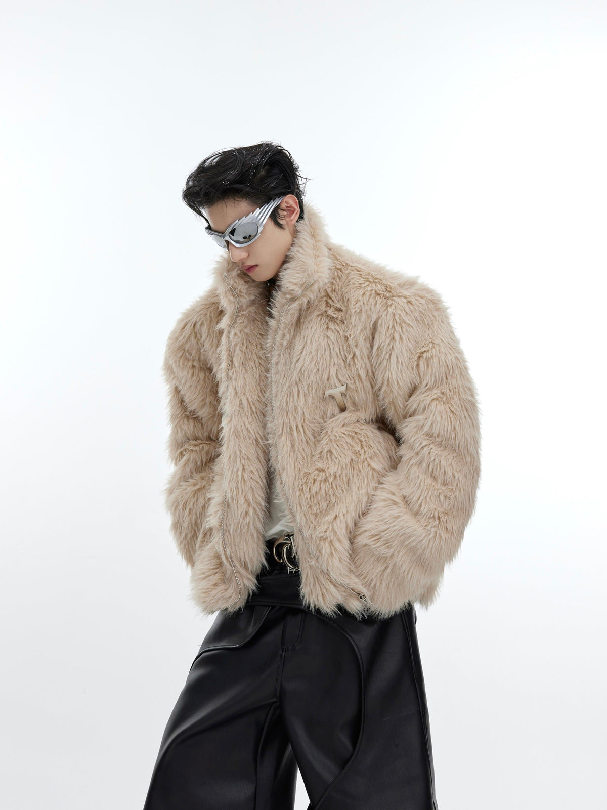Long Haired Standing Collar Thickened Fur Coat - WOMONA.COM