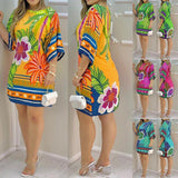 Women's Round-neck Tropical Printing Half-sleeved Casual Dress - WOMONA.COM