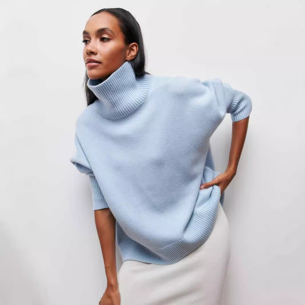 Women's solid-color turtleneck pullover sweater