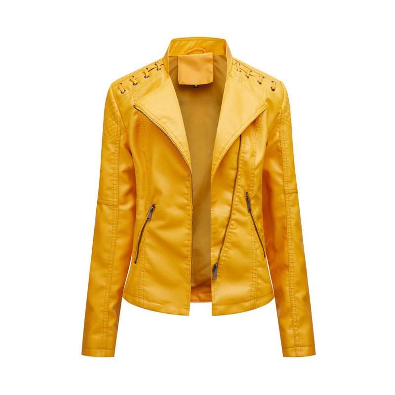 Slim Fit Thin Leather Coat Women's - WOMONA.COM