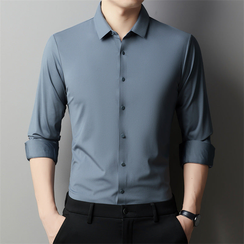 Men's Light Luxury High-end Hidden Hook Long-sleeved Shirt - WOMONA.COM