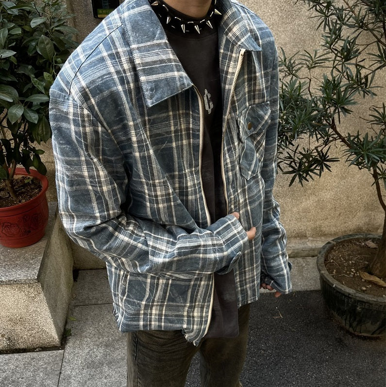 New Classic American Style Vintage Zipper Cardigan Plaid Shirt - WOMONA.COM