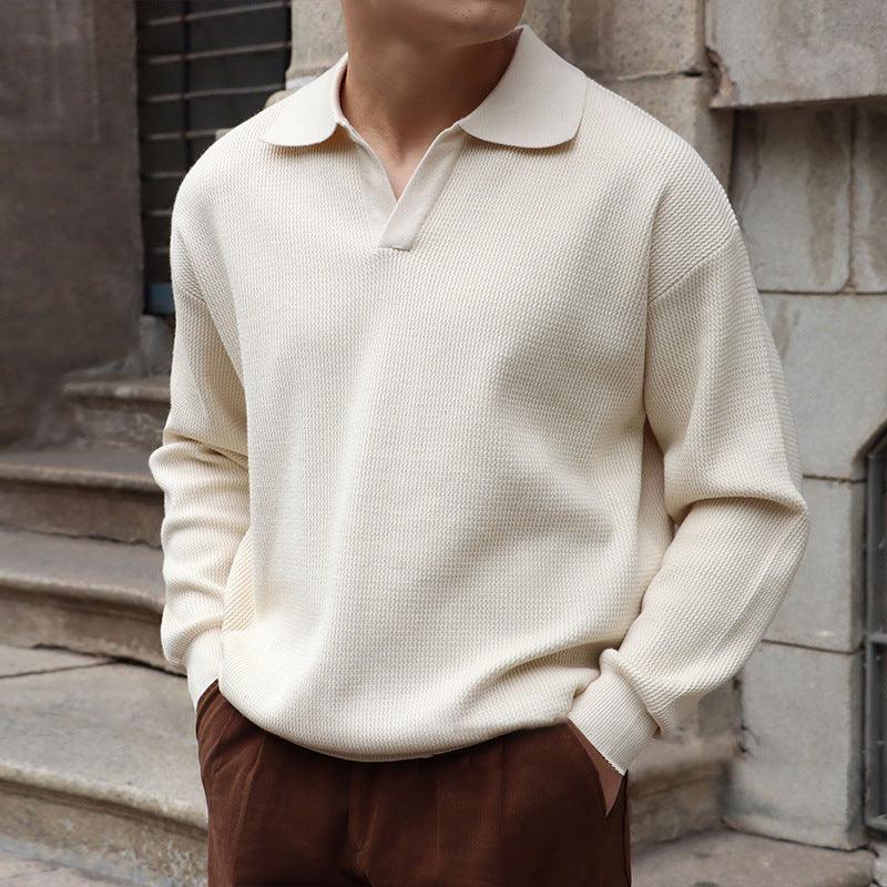 Lightly Mature V-neck Sweater Men's Retro POLO - WOMONA.COM