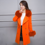 Big Fur Collar Warm Mid-length With Belt Coat