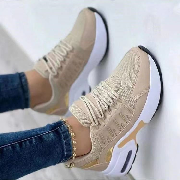 Lace Up Sneakers Women Wedge Heel Running Sports Shoes - WOMONA.COM