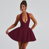 Vestido halter sexy con escote en V profundo, vestido corto ajustado a la moda para fiesta, ropa para mujer