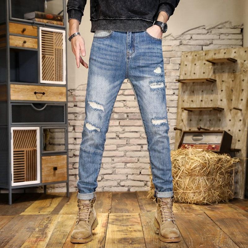 Men's Patch Contrast Slim Straight Jeans