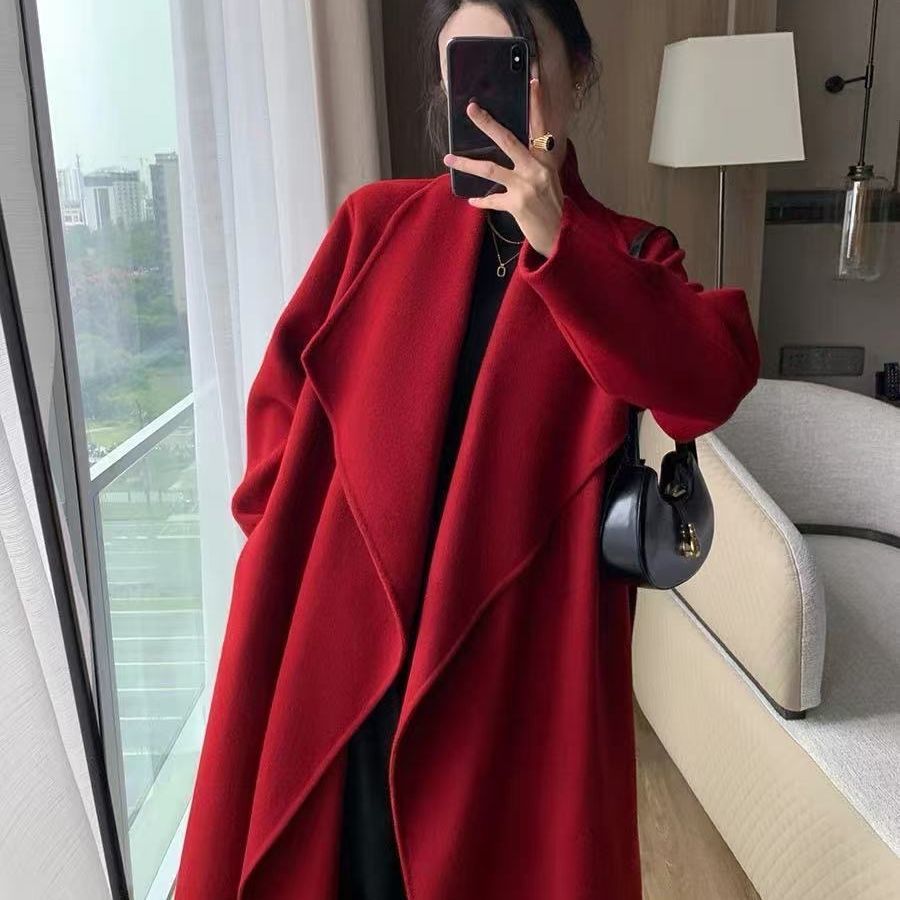Women's Petite Long Wool-Blend Belted Coat