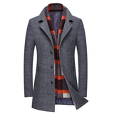 Thick Quilted Lapel Collar Men's Mid-length Wool Overcoat - WOMONA.COM