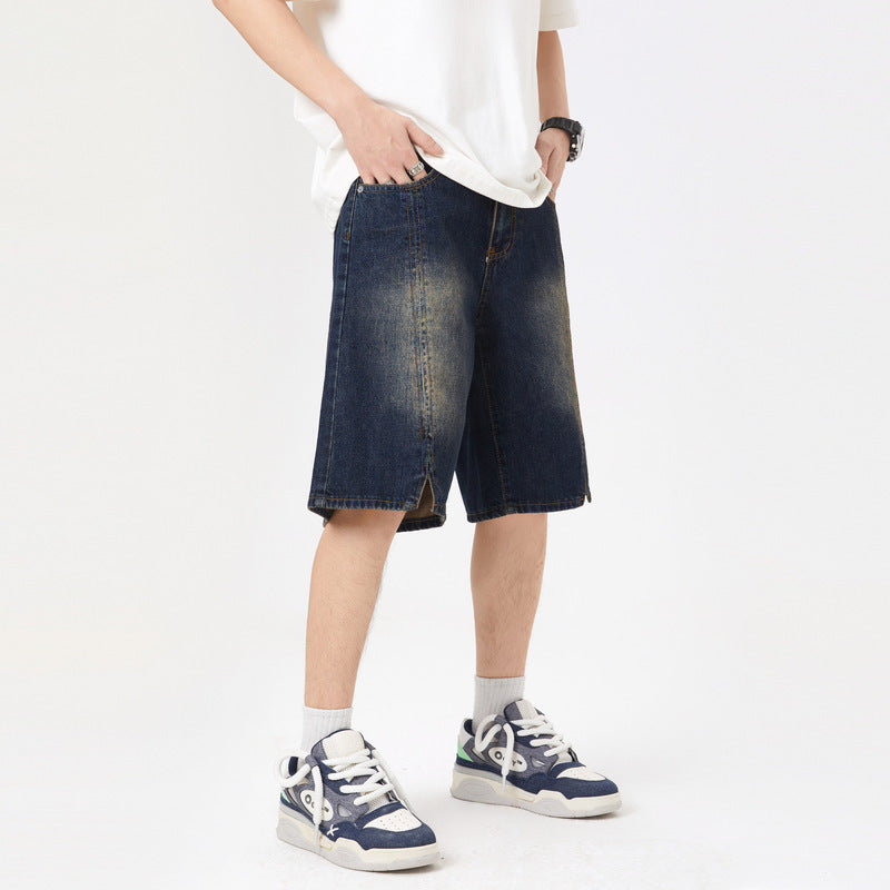 Jeansshorts im Retro-Wasch-Split-Design für Männer