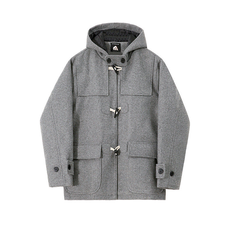 Loose Horn Button Short Woolen Overcoat - WOMONA.COM