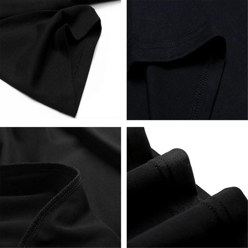 Black T-shirt fabric detail close-up: stitched seams and collar edge