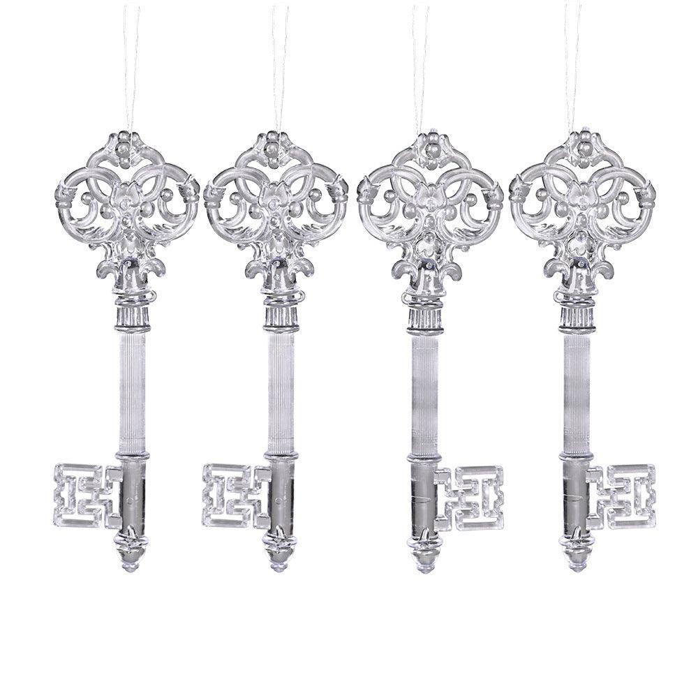 Transparent key-shaped Christmas ornament pendants with ornate round tops