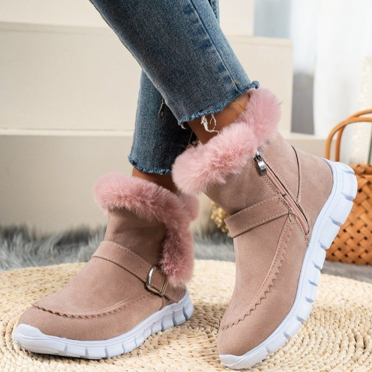 New Snow Boots Winter Warm Thickened Solid Color Plush Ankle Boots - WOMONA.COM