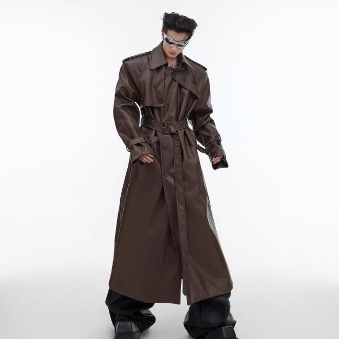 Deconstructing Split Padded Shoulder Profile PU Leather Coat - WOMONA.COM