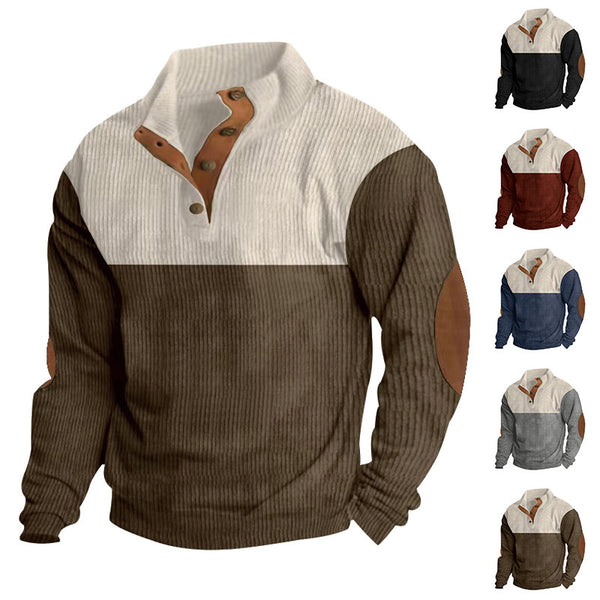 Casual Button Stand-collar Long Sleeve Pullover Sweatshirt For Men - WOMONA.COM