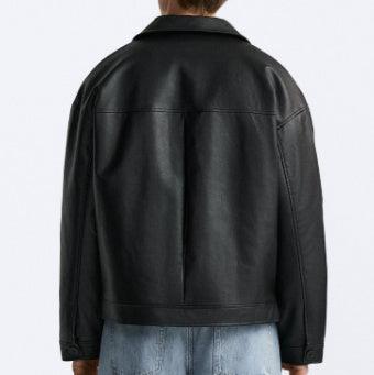 Men's Faux Leather Square Jacket