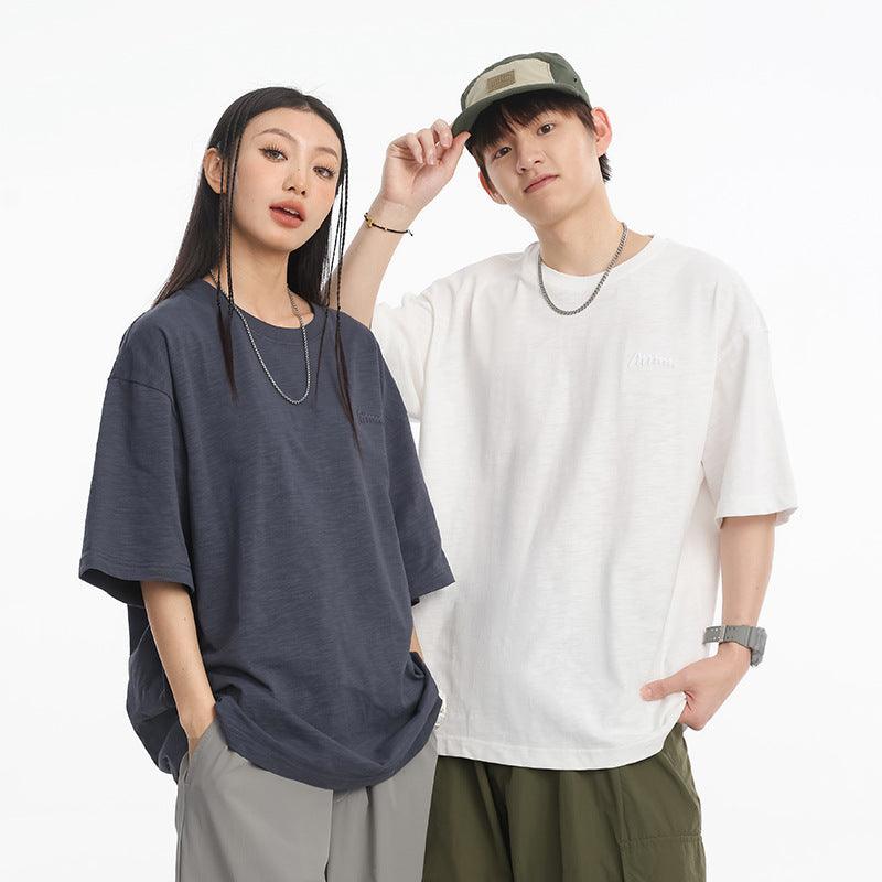 Simple Embroidered Cotton T-shirt For Men - WOMONA.COM