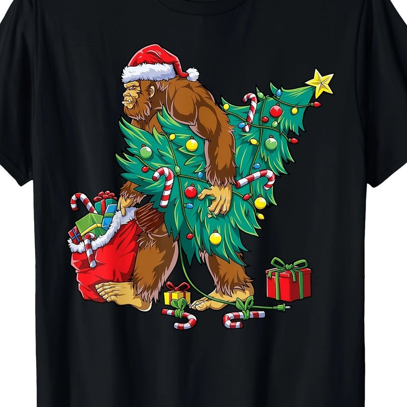 Bigfoot Weihnachtsbaum Lampe Weihnachten Junge Männer Bigfoot Enthusiasten Männer Casual Bequeme T-shirt