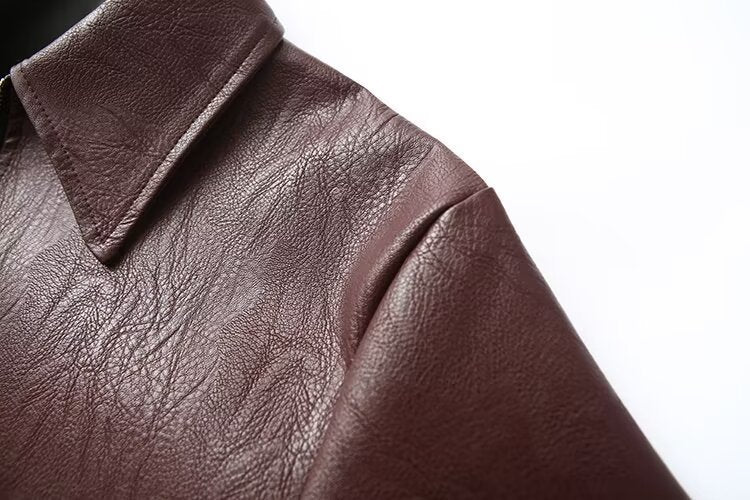 Solid Color Square Collar Leather Jacket Coat - WOMONA.COM