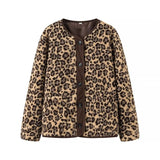 Abrigo con estampado de leopardo estilo hipster de moda urbana para mujer